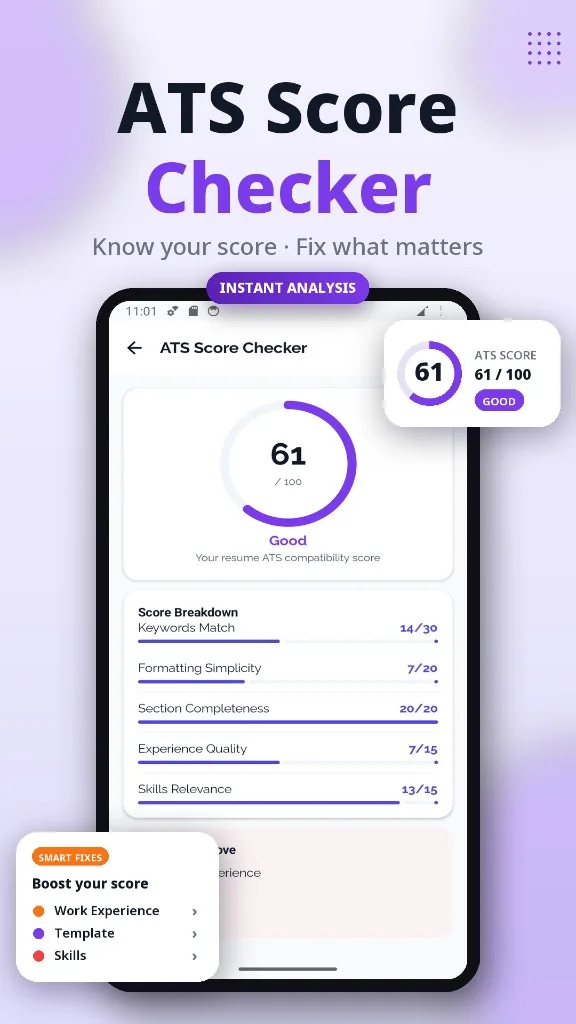 Android ATS score checker app — instant resume compatibility analysis with smart fixes for UK job applications