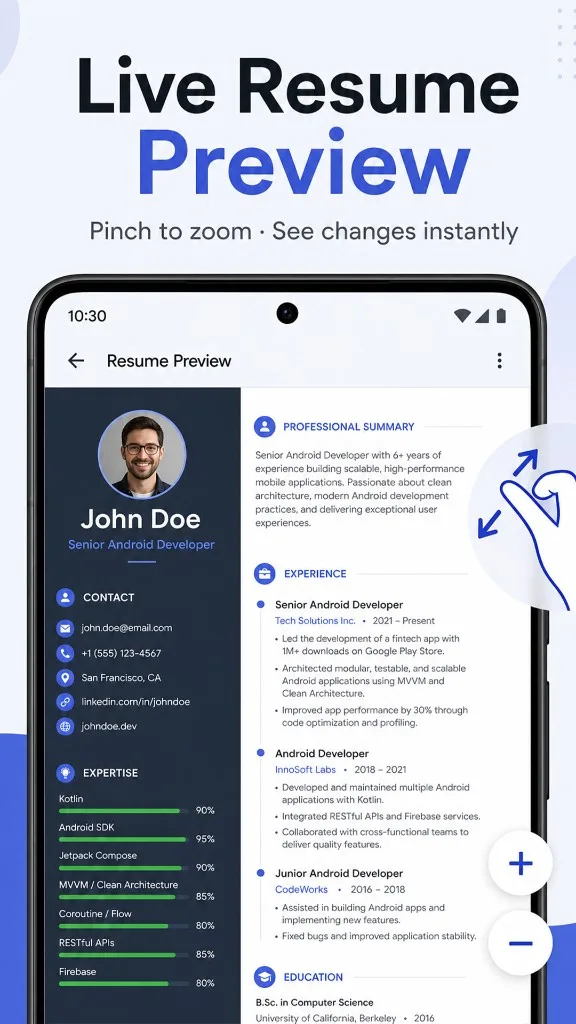 Free Android CV maker app — build professional ATS resumes on mobile with no sign-up required