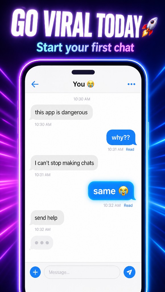 ChatReels CTA screen — go viral today and start your first fake chat