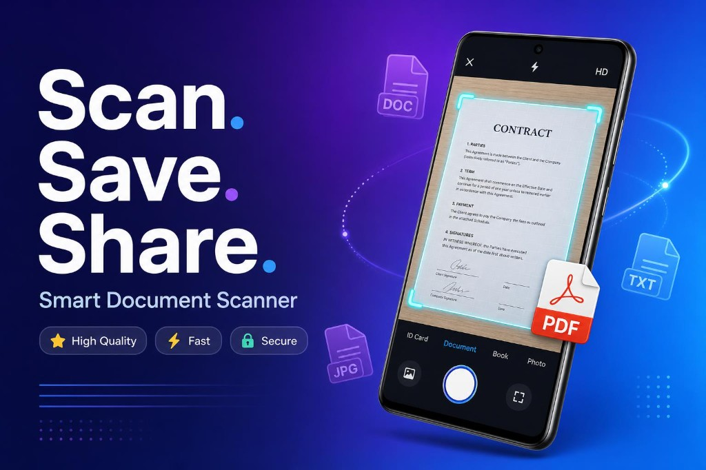 Scan to PDF document scanner app — Scan. Save. Share. Smart Document Scanner for Android