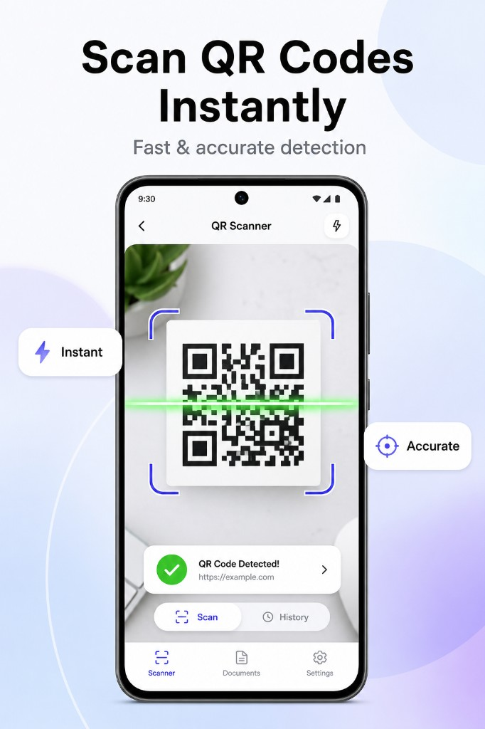 QR code scanner with instant detection and scan history
