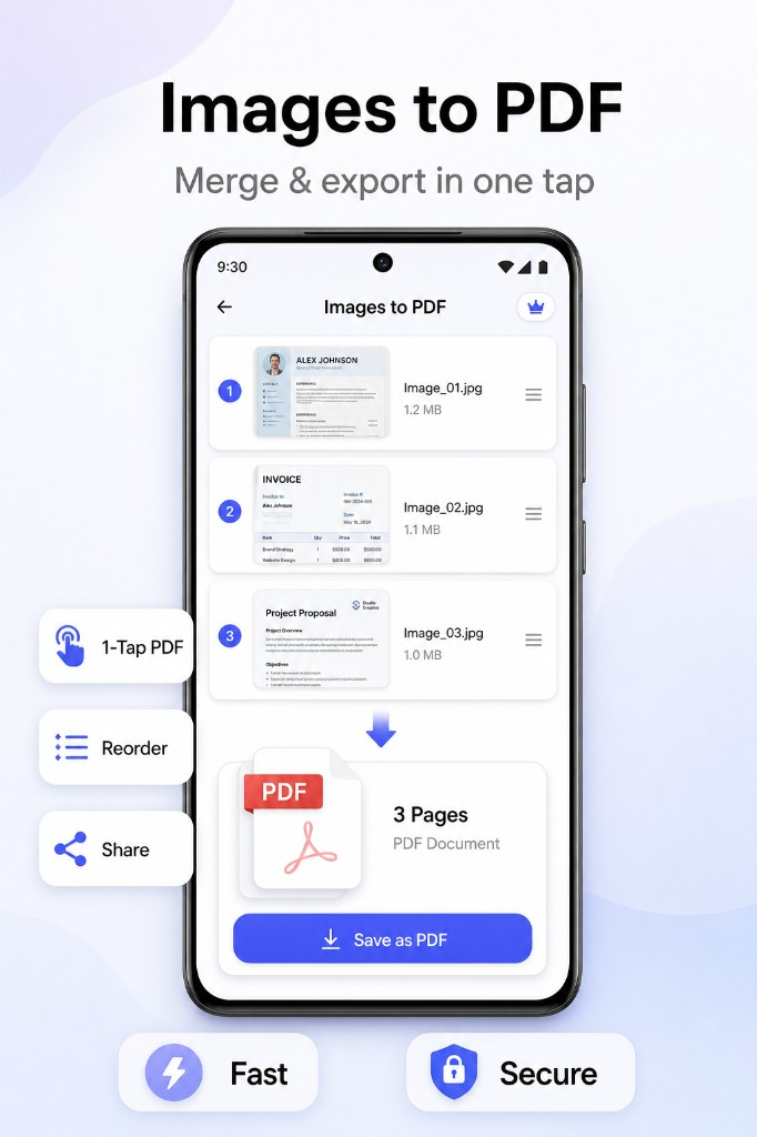 Images to PDF converter — merge and export multiple images as one PDF
