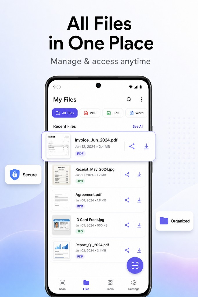 My Files document manager — organize PDF, JPG, and Word files in one place